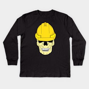 Skull Wearing Builder Construction Helmet Kids Long Sleeve T-Shirt